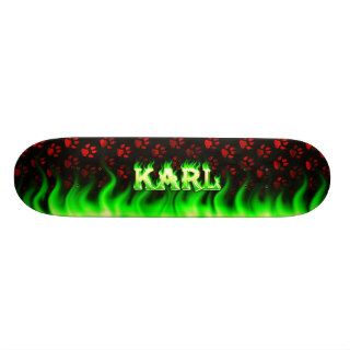Karl skateboard green fire and flames design.