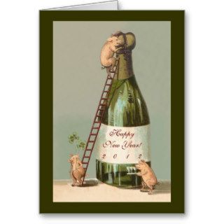 Pigs and Champagne; Cute Funny Vintage New Year's Card
