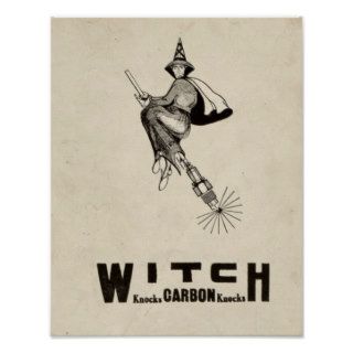 Vintage Witch Hat Broomstick Halloween Funny Poster