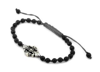 Twisted Blade Bracelet With Small Onyx Beads And Fleur De Lis Center Piece Adjustable Cuff Bracelets Jewelry