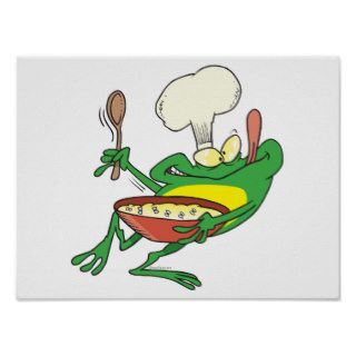 funny silly cooking chef frog cartoon print