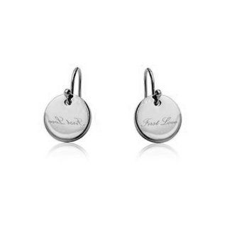 Fashion Plaza Mother's Day Gifts Silver Tone Round Shape with the Letters First Love Drop Earrings E358 Dangle Earrings Jewelry