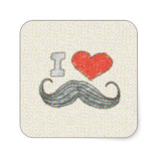 Funny I love / heart Mustaches comics kids drawing Square Stickers