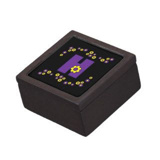 Letter H in Flores Purple Monogram Premium Keepsake Boxes