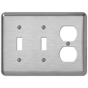 Creative Accents Steel 2 Toggle 1 Outlet Wall Plate   Brushed Chrome 2BM116