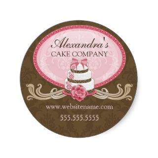 Elegant Cake Pink Brown Bakery Stickers