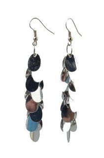 Earrings   E367   Sequin Dangle   Oval ~ Silver Tone SERENITY CRYSTALS Jewelry