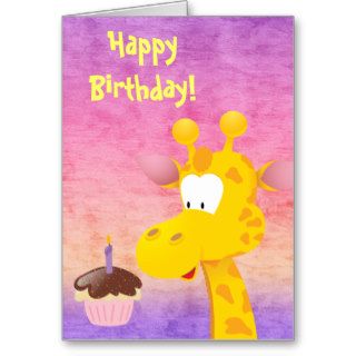 Cute Giraffe & Cupcake Happy Birthday Card