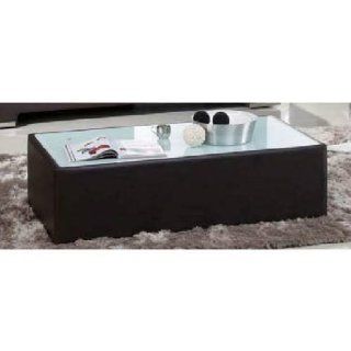 Steel Bonded Leather Mink Brown Cocktail Table with Glass Top   Coffee Tables
