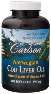 Carlson Laboratories   Norwegian Cod Liver Oil, 374 mg, 100 softgels Health & Personal Care