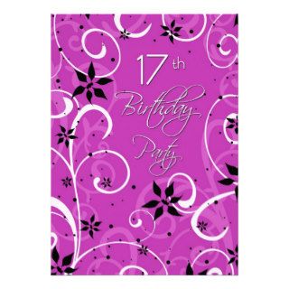 Pink Black 17th Birthday Party Invitation Card