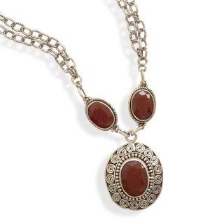 CleverSilver's 16.5+2Extension Double Strand Necklace With Rough cut Rubies CleverSilver Jewelry