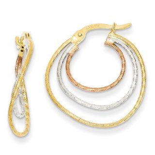 14k Tri color Diamond Cut Hoop Earrings Jewelry