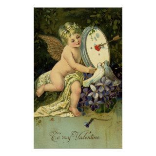 Vintage Valentines,  Victorian Cherub w Love Birds Poster