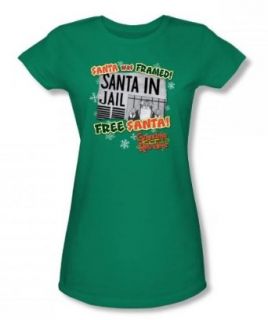 Grandma Got Run Over By A Reindeer   Free Santa Juniors T Shirt In Kelly Green, Size Large, Color Kelly Green Novelty T Shirts Clothing