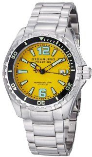 Stuhrling Original Men's 382.331118 Prestige Swiss Regatta Captain Quartz Diver Date Yellow Dial Watch Watches