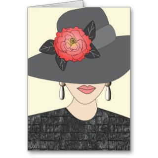 Lady with peony flower and chic had graphic art card