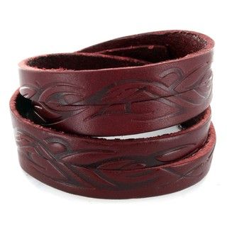 Scarlet Leather Double Wrap Tribal Design Bracelet West Coast Jewelry Men's Bracelets