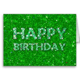 Happy Birthday Emerald Green Glitter Greeting Cards