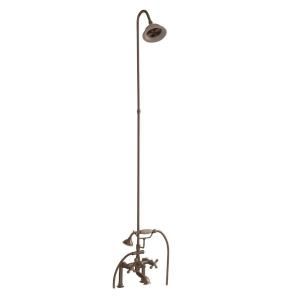 Barclay Products 3 Handle Claw Foot Tub Faucet with Riser, Hand Shower and Showerhead in Brushed Nickel 4062 MC BN