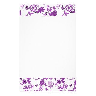 Pretty Purple and White Flower & Butterfly Design Stationery Design