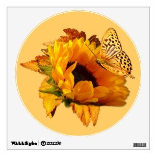 Round Wall Decal, Golden Fall Sunflower Butterfly