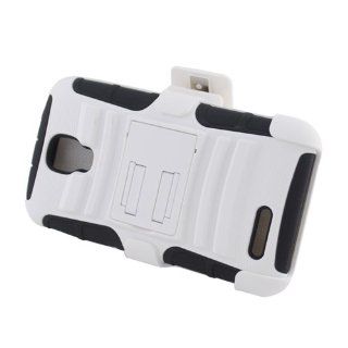 For Cricket Engage LT MT N8000 Hybrid Case Black White with Stand and Holster 