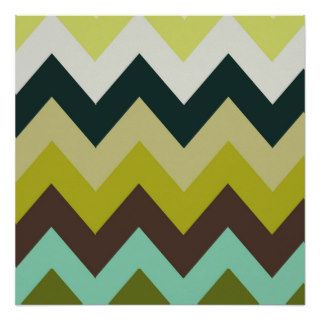 Modern Teal Green & Brown Zigzag Chevron Pattern Poster