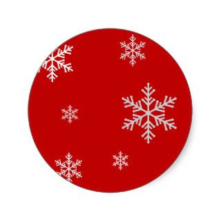 Red Snow Flakes Christmas Greetings Santa Pattern Round Stickers