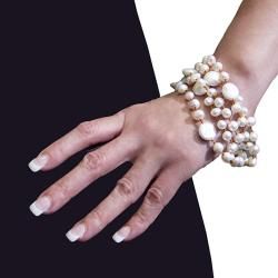 Adee Waiss White Freshwater Pearl and Tiger's Eye 5 strand Bracelet (6 12 mm) Adee Waiss Pearl Bracelets