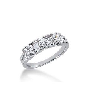 950 Platinum Diamond Anniversary Wedding Ring 3 Round Brilliant, 4 Straight Baguette Diamonds 1.08ctw 348WR1500PLT Wedding Bands Wholesale Jewelry