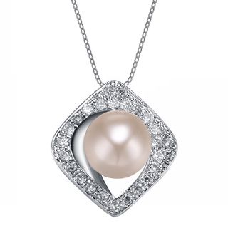 Collette Z Sterling Silver Faux Pearl and Cubic Zirconia Necklace Collette Z Cubic Zirconia Necklaces