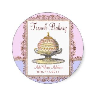 Elegant Vintage French Bakery Birthday Cake Round Sticker