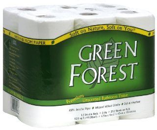 Green Forest Unscented Bathroom Tissue, 100% Recycled Paper,  Whitened Without Chlorine, 352 Sheets Roll 12 Double Roll Packages (Pack of 4) Health & Personal Care