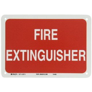 Brady 25713 7" Height, 10" Width, B 401 Plastic White On Red Color Fire Sign, Legend "Fire Extinguisher" Industrial Warning Signs
