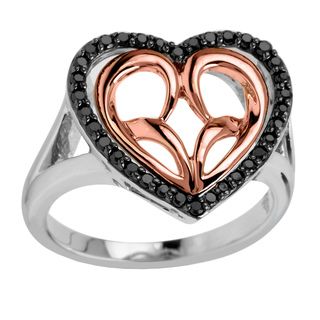 10k Rose Gold/Silver 1/3ct TDW Black Diamond Heart Ring Diamond Rings