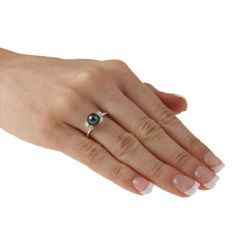 10k White Gold Black Freshwater Pearl and 1/10ct TDW Diamond Ring (7 mm) (J K, I2 I3) Pearl Rings