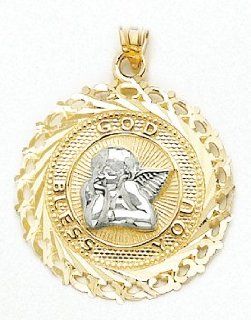 Gold Charm Round Engraved Disc With White Cherub Million Charms Jewelry