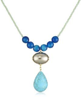 David Aubrey "LAUREN" Mini Pearl and Turquoise Drop Necklace Jewelry