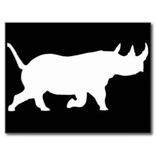 Rhino Silhouette, right facing, Black Background Post Cards