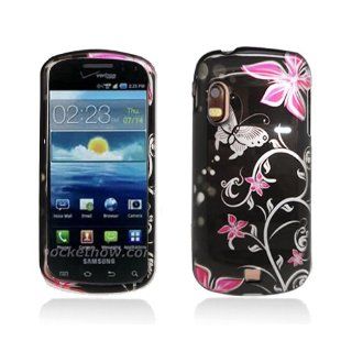 Black Pink Flower Butterfly Hard Cover Case for Samsung Galaxy S Stratosphere SCH i405 Cell Phones & Accessories