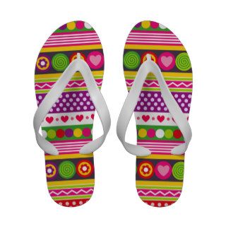 Colorful abstract pattern with flowers hearts dots flip flops