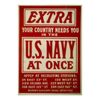 Your Country Needs You in the U.S. Navy at Once Poster