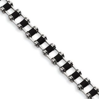 Stainless Steel Black Rubber 8.75in Bracelet Cyber Monday Special Jewelry Brothers Jewelry