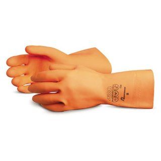 Superior 408 Heavyweight Unsupported Flock Lined Latex Glove with Diamond Grip, Work, Chemical Resistant, 30 mil Thickness, 12" Length, Size 7, Orange (Pack of 1 Dozen) Chemical Resistant Safety Gloves