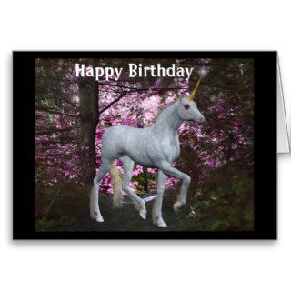 Unicorn On Forest Path Fantasy Birthday Card