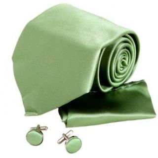 H5069 Green Plain Perfect Presents Idea For Travel Ties For Men Silk Cufflinks Hanky Set 3PT By Y&G at  Mens Clothing store