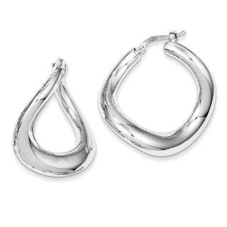925 Sterling Silver Polished Rhodium Plated Twisted Square Hoop Earrings Jewelry