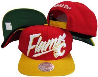 Calgary Flames Diagonal Script Red/Yellow Two Tone Plastic Snapback Adjustable Plastic Snap Back Hat / Cap  Sports Fan Baseball Caps  Sports & Outdoors