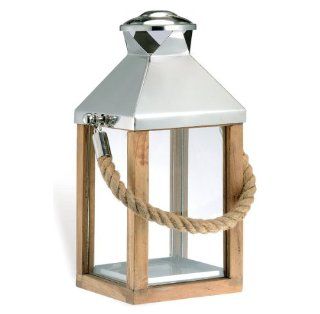 Camp Gray Nautical Large Modern Wood Rope Handle Lantern   S   Decorative Candle Lanterns